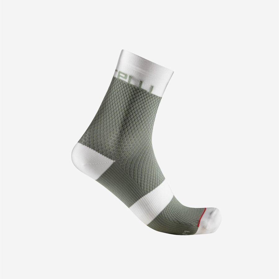 Calcetines Castelli VELOCISSIMA 12 Mujer Verde Blancas | 3480-YPUID