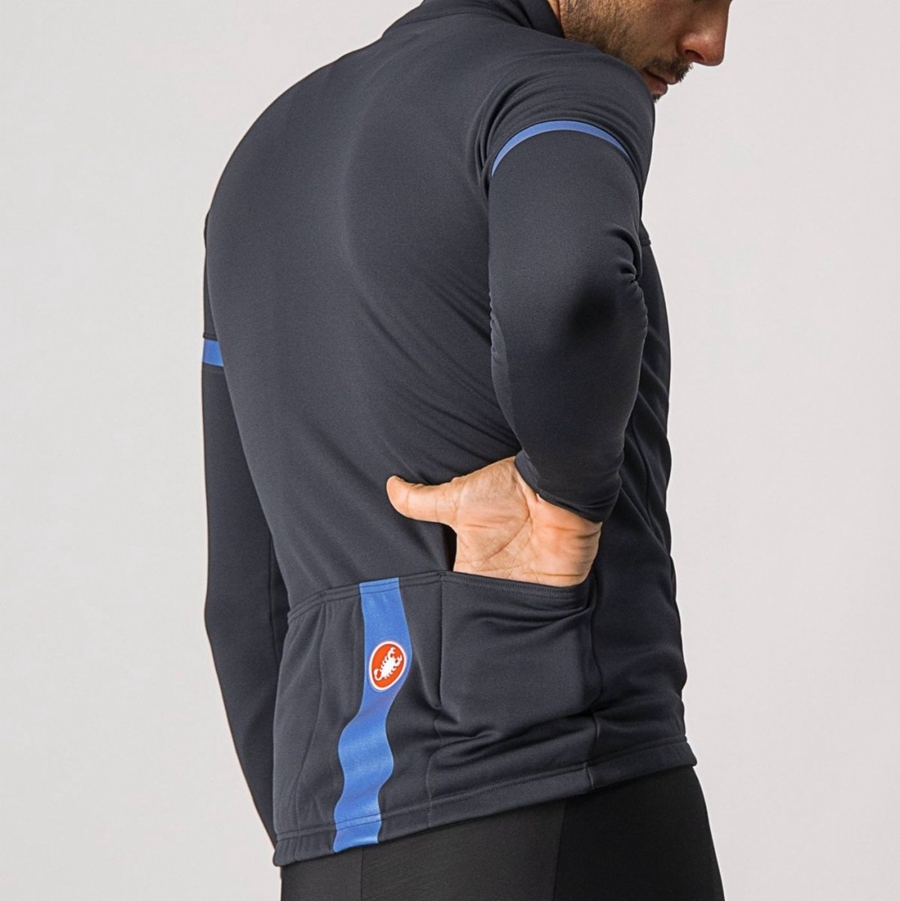 Camiseta Castelli FONDO 2 FZ Hombre Negras Azules | 7013-DBGUK