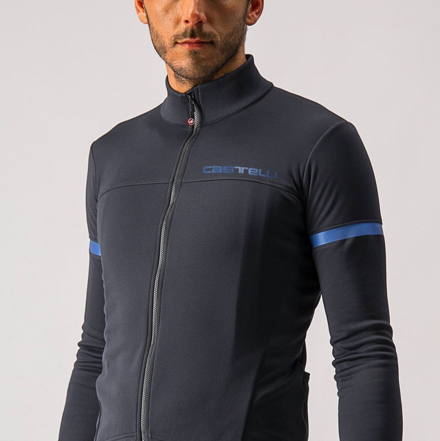 Camiseta Castelli FONDO 2 FZ Hombre Negras Azules | 7013-DBGUK