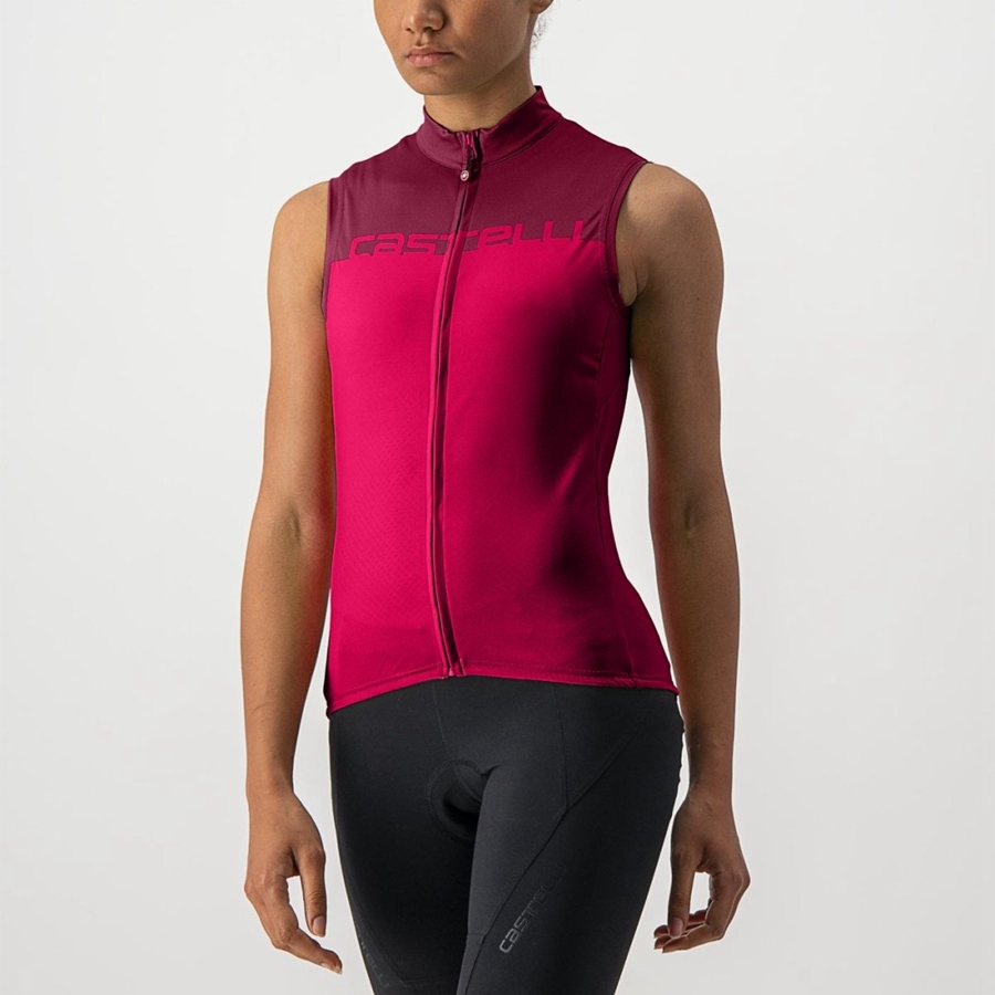 Camiseta Castelli VELOCISSIMA SLEEVELESS Mujer Rojas Burdeos | 4261-CUVGN