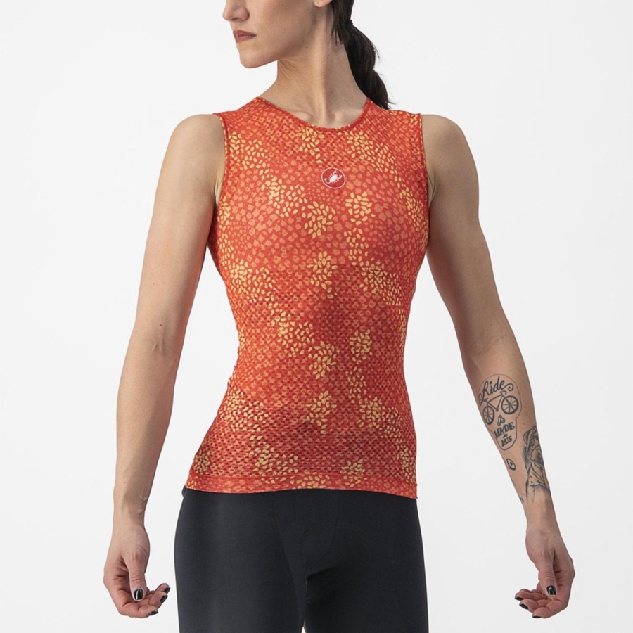 Capa Base Castelli PRO MESH 4 W SLEEVELESS Mujer Naranjas | 9847-JDMIN